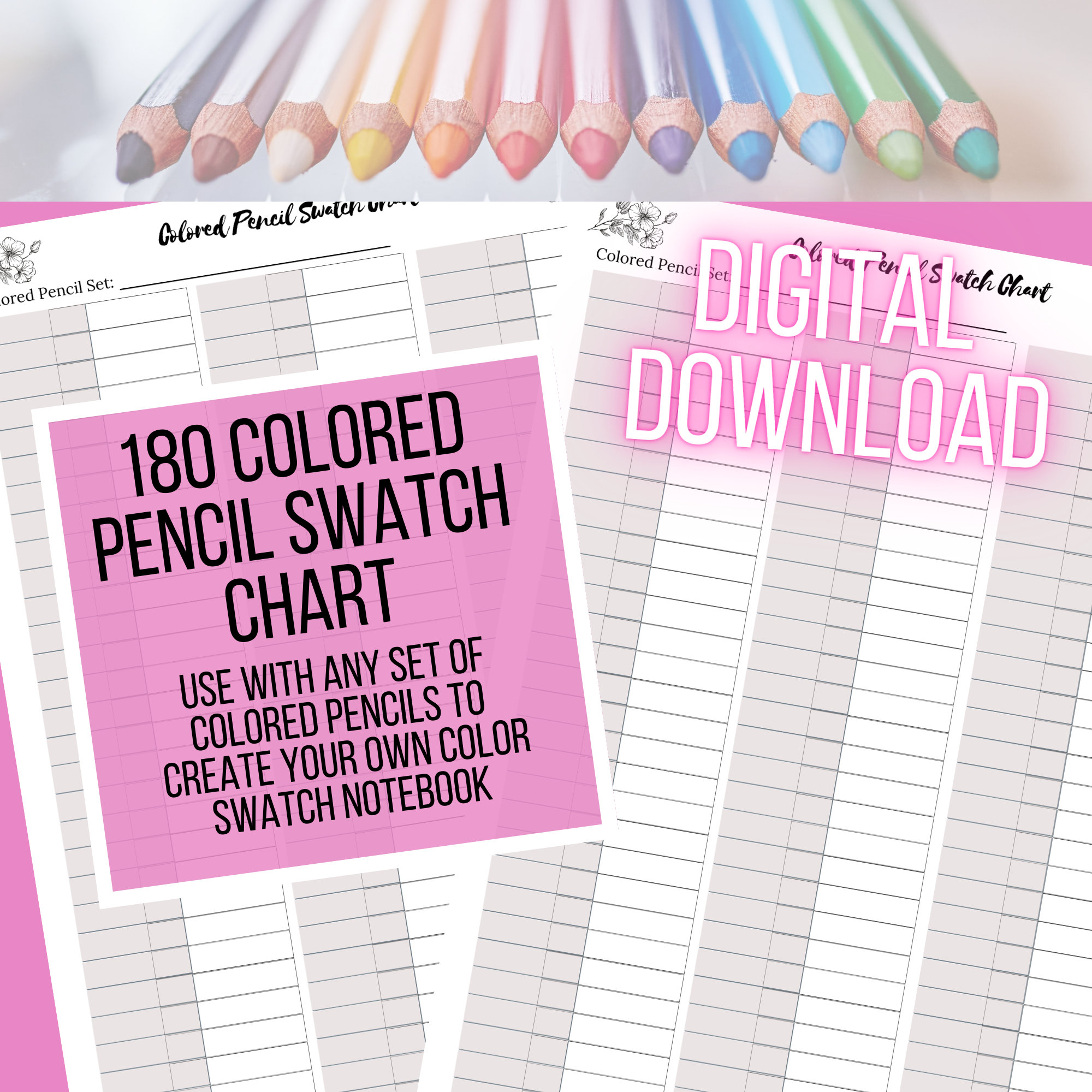 180 Colored Pencil Swatch Chart front & Back Portrait Orientation