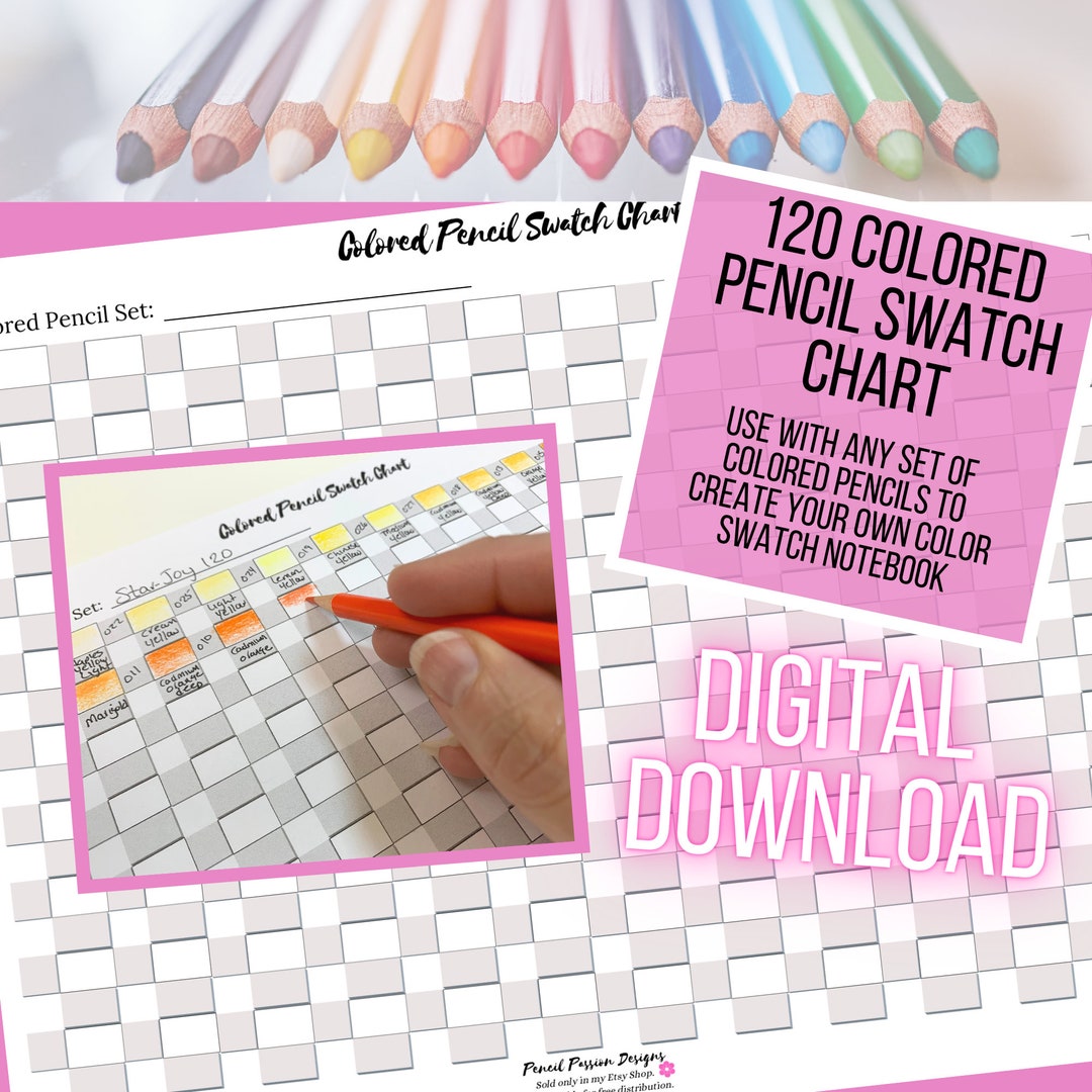 120 Colored Pencil Color Swatch Chart Etsy Australia