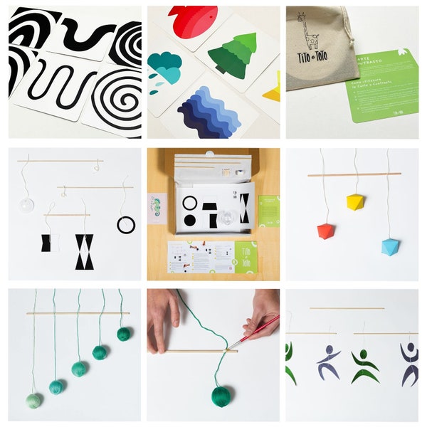 Box Montessori Primi mesi:  giostrine e carte sensoriali a contrasto