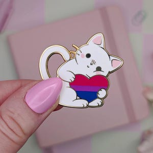 Bi Pride Cat Emaille Pin: Bisexuell LGBTQIA+ Kitty Brosche