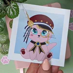 CHARLOTTE Art Print, Genshin Impact Poster, Cute Wall Decor Card, Mini Print of Kawaii Cat, Semi-Glossy Square Chibi Fan Art, Fontaine