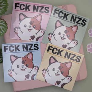 FCK NZS Cat Sticker, Statement Sticker, Politics Sticker, Anti Racism Decal, Kawaii Chibi Cat Sticker, Cute Animal Stationery, Waterproof