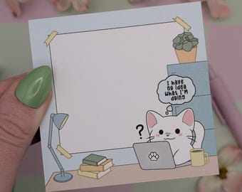 Funny Cat Meme Notepad: "Ik heb geen idee wat ik aan het doen ben" Kawaii Stationery