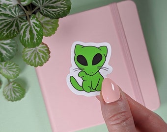 Alien Cat Vinyl Sticker, Green Kitty Laptop Art