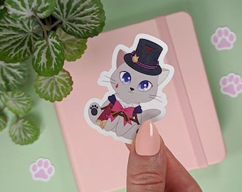 Lyney Genshin Kitty Sticker: Kawaii Chibi Vinyl Waterproof Sticker