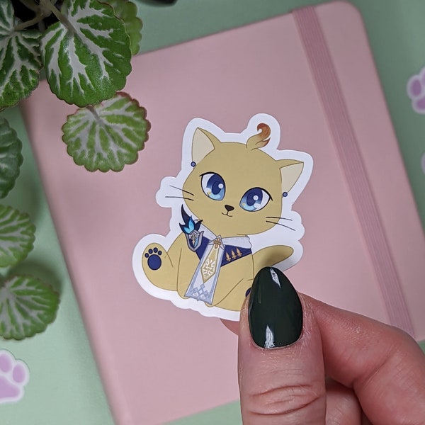 MIKA Sticker, Genshin Impact Sticker, Kawaii Cat Sticker Gift for Anime Lover, Cute Chibi Vinyl Sticker, Waterproof Sticker, Waterproof