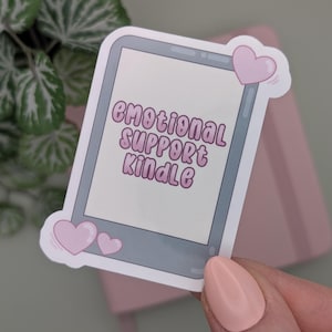EMOTIONAL SUPPORT KINDLE Sticker, Bookish Sticker, Pink & Green, Cute Kindle Sticker, BookTok, for Booktroverts and Book Lovers, Waterproof