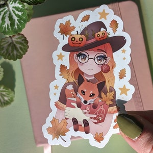FALL WITCH Sticker, MrsButterD DTIYS #MrsButterWitch, Draw this in your style, Halloween Art, Autumn Fall Aesthetic, Fox, Anime Manga Style