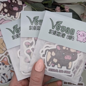 VEGAN Sticker Set, 13 pcs, Animal Rights Stickers, Veganism Decals, Cute Aesthetic, Kawaii Art Style, Stationery, Animal Welfare Activism