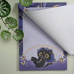 BLACK CAT Memo Pad, Genshin Impact Notepad, A6, 50 Sheets, Imaginarium Theater, Genshin Impact Merch, Kawaii Stationery, Cute Cat Notebook