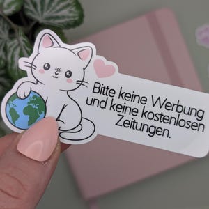 BITTE KEINE WERBUNG Sticker, Briefkasten Aufkleber, Keine Werbung und keine kostenlosen Zeitungen, Süße Katze, Nachhaltigkeit, Vinyl Sticker