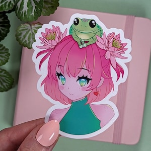 FROG GIRL Sticker, Chibimica.Art DTIYS #dtiysmica115k, Draw this in your style entry, Kawaii Stationery, Anime Manga Style Art, Vinyl