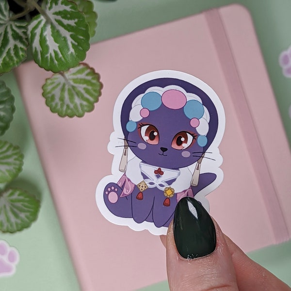 YUN JIN Sticker, Genshin Impact Sticker, Kawaii Cat Sticker Gift for Anime Lover, Cute Chibi Vinyl Sticker, Waterproof Sticker, Opera Singer