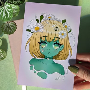 DAISY GIRL Art Print, Lord Gris DTIYS #DaisyRedraw, Draw this in your style entry,  Kawaii Flower Woman, Alien Girl, Cute Anime Wall Decor