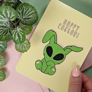 ALIEN BUNNY EASTER Card | Alien Bunny Print | Happy Easter Card | Kawaii Bunny Greeting Card | Easter Bunny | Gift for Cat Lovers Clearance!