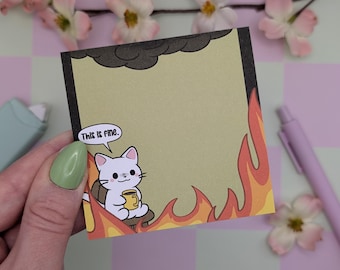 THIS IS FINE Cat Notepad, Memo Pad, 50 Sheets, square 8 x 8 cm
