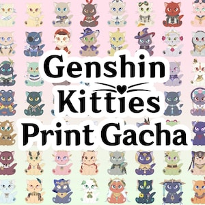 GENSHIN CAT Art Print GACHA, Genshin Impact Mini Prints, Kawaii Cat Art, Cute Chibi Postcards, Gamer Cards, Anime Wall Decor, semi-gloss