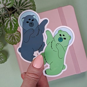 ALIEN BEAR Stickers, Sticker Set, Cute Bear Art, Cool Alien Stickers, Kawaii Animal Stationery, Chibi Cartoon Art Style, Astronaut Stickers