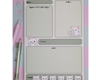 Kawaii Cat Daily Planner: A5 To-Do List Notepad with Mood Tracker