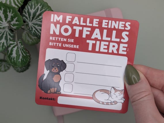 Haustier Rettung Sticker - Tür Aufkleber zum Schutz von Katzen, Hunden - Feuerwehr Hinweis, Tierliebe