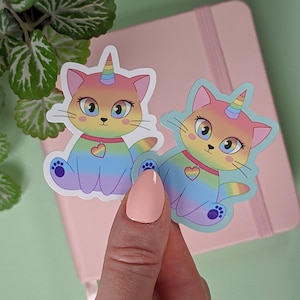 PRIDE CAT Sticker, LGBTQIA+ Sticker, Pastel Color Palette, Unicorn Kitty, Kawaii Cat Sticker Gift for Queer People, Cute Chibi Vinyl Sticker