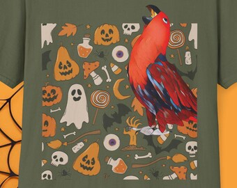 red eclectus Halloween-Shirt, pet bird Tee, Cute Eclectus Halloween Shirt, Fall Spooky Season Wear, Gift for Pet parrot