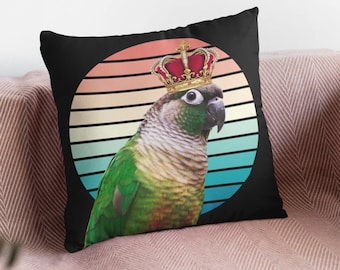 green cheeked conure Spun Polyester Square Pillow, pet green cheeks conure mom gift, GCC owner gift, conure lover gift, silly conures merch