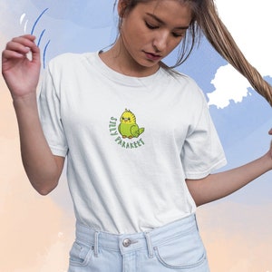 Silly parakeet T-Shirts , green parakeet white shirts, green budgie T shirt, budgie mom shirt, budgie mom Tee, parakeet mom gift, bird merch
