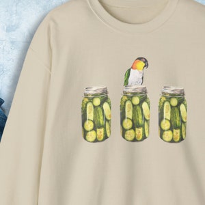 Pickle with Caique parrot Crewneck Sweatshirt gift for caique lover who also love pickles, pet caique parrot themed, caique bird pullover