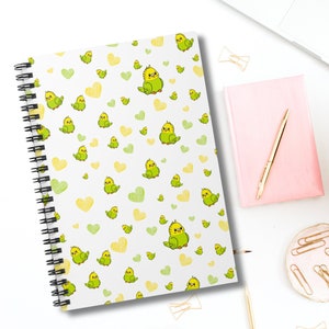 Green parakeet Spiral Notebook - Ruled Line, green budgie journal, budgerigar notebook, cute budgie book, bird lover journal, parakeet owner