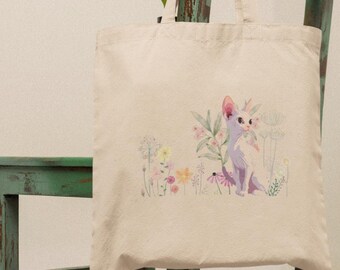 sphynx cat Floral Illustration Tote Bag  Cute sphynx cat on Canvas tote exotic pet lover animal lover birthday gift for friend