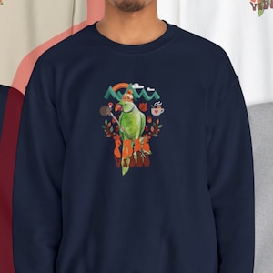 Indian ringneck parrot fall vibes Unisex Heavy Blend™ Crewneck Sweatshirt ideal gift for bird lover, pet bird owner, green Indian ringneck