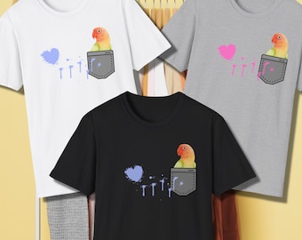 San Valentino, faccia color pesca, tasca laterale del piccioncino, design artistico su t-shirt, camicia mamma piccioncino per animali domestici, maglietta del proprietario del piccioncino, simpatico regalo a tema piccioncino
