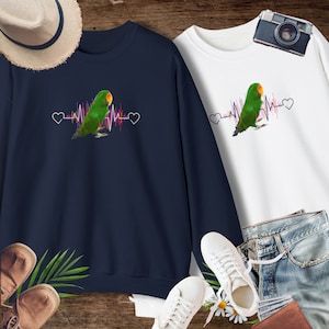 green eclectus parrot heartbeat waves matching Crewneck Sweatshirt ideal gift  for green eclectus parrots lover, valentine’s gift eclectus