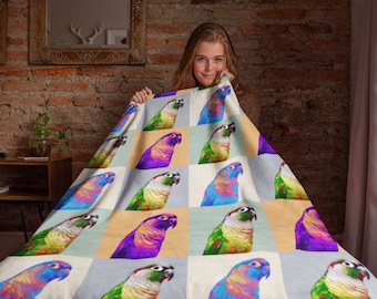 Coperta di peluche per amanti del conuro guance verdi, coperta di peluche per proprietari di conuri guance verdi, regalo per animali domestici conuri GC, peluche per mamma conuro guance verdi di Natale