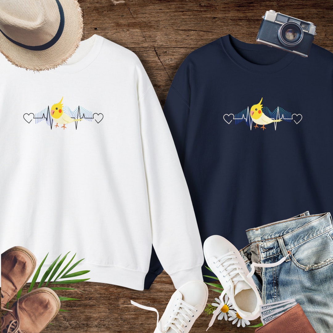Valentines Day Cockatiel Heartbeat Waves Matching Couples Unisex Heavy ...