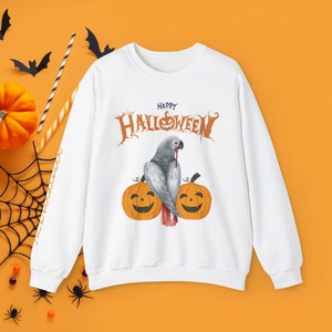 Im a birdlover sleeve with Spooky African Grey with Pumpkins Halloween Sweatshirt Unisex Crewneck Sweatshirt pullover for African grey mom