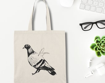 Pigeon themed Natural Tote Bag, pet Pigeon drowning style owner totes, Christmas birthday gifts for Pigeon lover, pigeon art shopping bag
