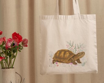eastern box turtle tote bag petTurtle Illustration Tote Bag  Watercolor Turtle Floral Accents gift exotic pet gift gift for bestie