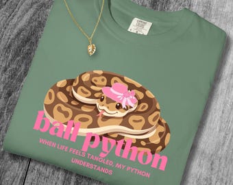 Ball Python T-shirt Cute Coiled Snake Graphic Pink Text ball python gift shirt for exotic pet owner pet snake comfort color