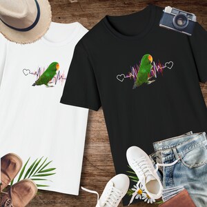 Valentine’s day gift Green eclectus heartbeat matching couples waves Unisex Softstyle T-Shirt ideal gift for green eclectus parrot owner