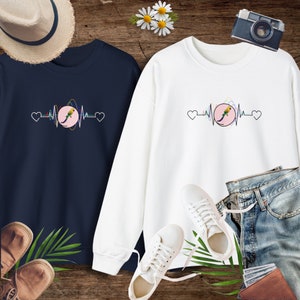 Valentine’s Day gift for sun conure owner heartbeat wave Crewneck Sweatshirt, pet sun conure themed pullover matching sweatshirt, sun conure