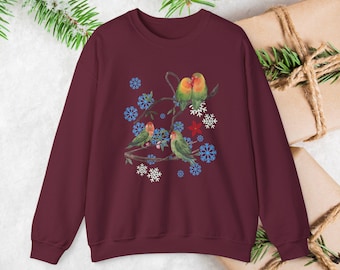 lovebird winter Christmas Sweatshirt, pet lovebird owner gift, lovebird parrot snowflake mom pullover, love bird xmas winter sweater