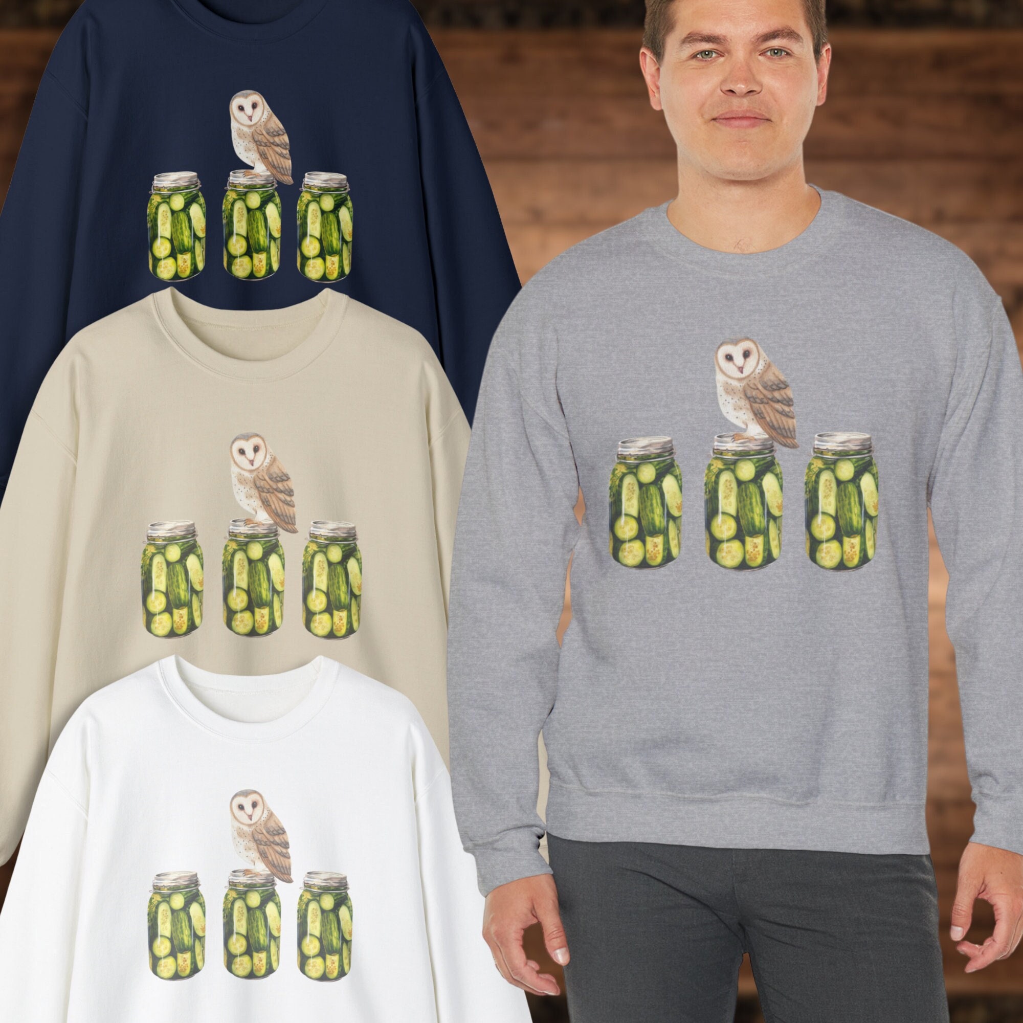 Owl pickles jar Unisex Heavy Blend&trade; Crewneck Sweatshirt ideal gift for pickles lover who adore