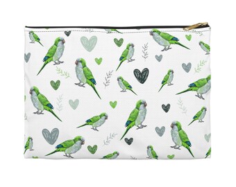 Bolsa de accesorios para cotorra monje para mascotas, bolso cosmético de viaje para loro monje, regalo de mamá loro cuáquero, estuche de lápiz escolar para cotorra monje verde
