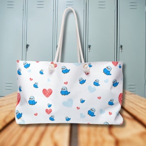 Blue parakeet Weekender Bag, blue budgie beach bag, blue budgerigar big bag, gift for budgerigar owner, budgie mom gift, parakeet lover  Bag