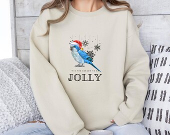 blue monk parakeet parrot Christmas Sweatshirt, pet blue quaker owner gift, jolly quaker parrot themed pullover, bird  sweater