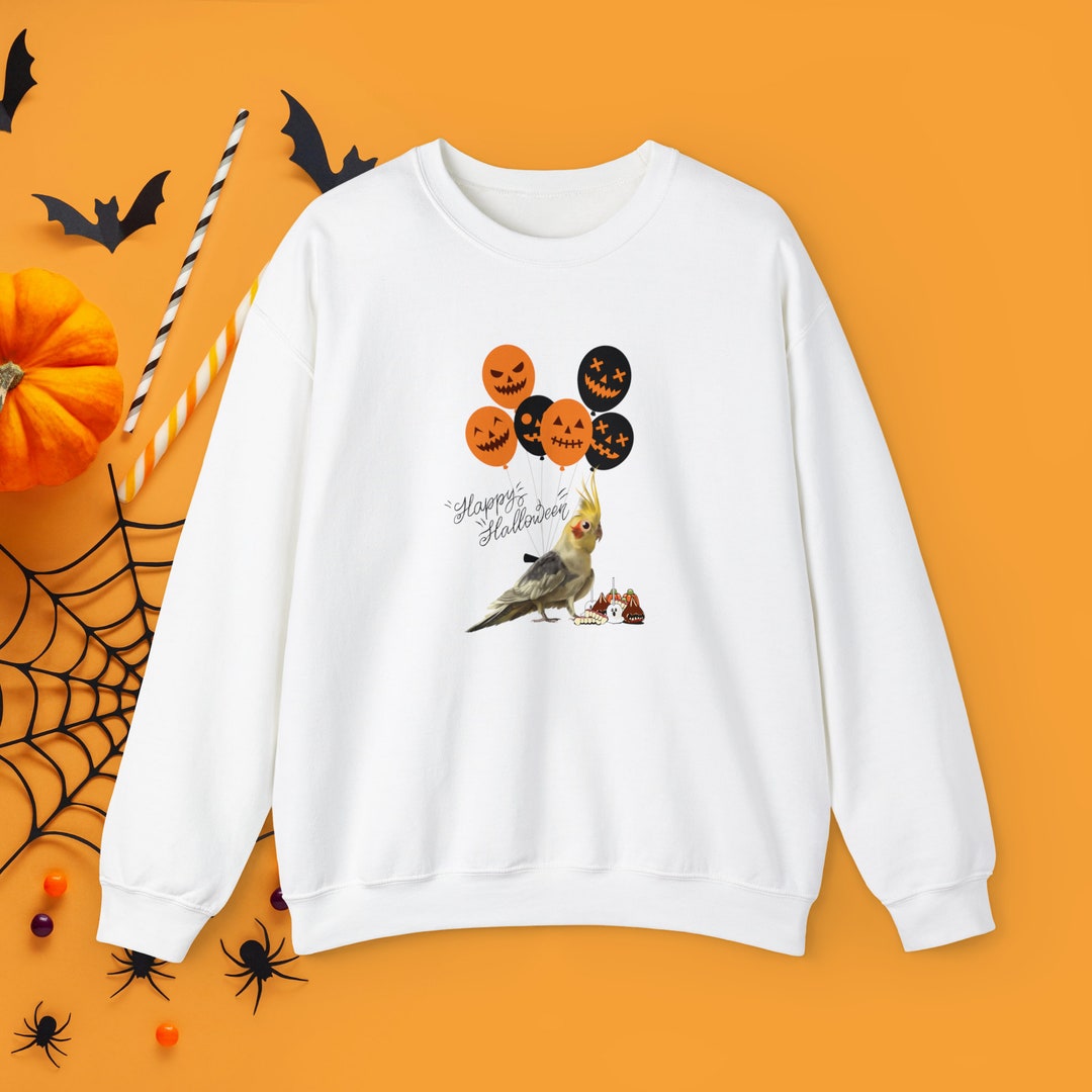 Pet Cockatiels With Halloween Balloons Unisex Crewneck Etsy