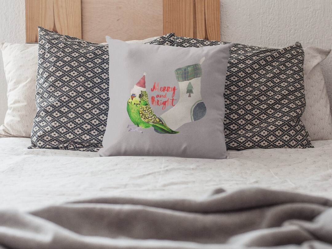 Green Parakeet Merry and Bright Spun Square Pillow Gift,christmas Gift ...