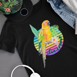 Unisex Softstyle T-Shirt sun conures, sun conure, sunconure, sunconures, sun conure Tee, sun conures shirts, sun conure t-shirts, comfy tee